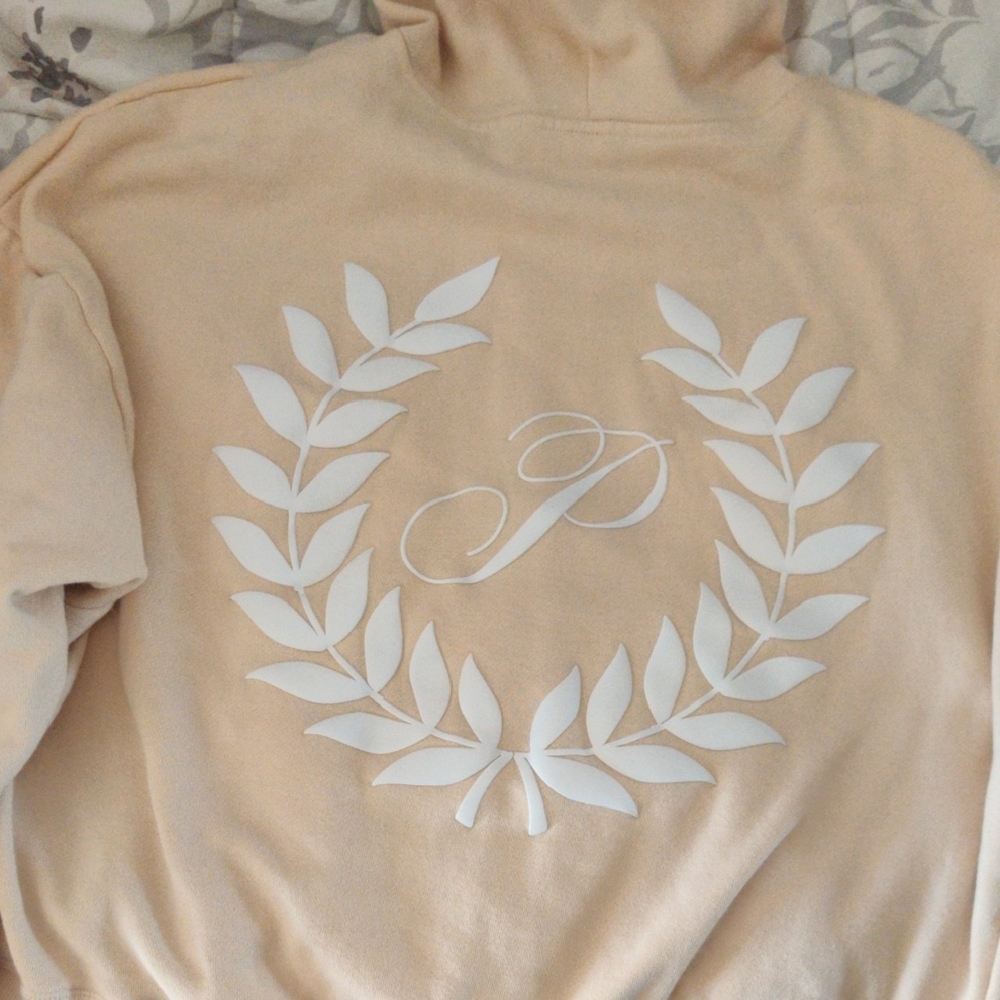 PINK Victoria's Secret Cream Hoodie with White Laurel Graphic